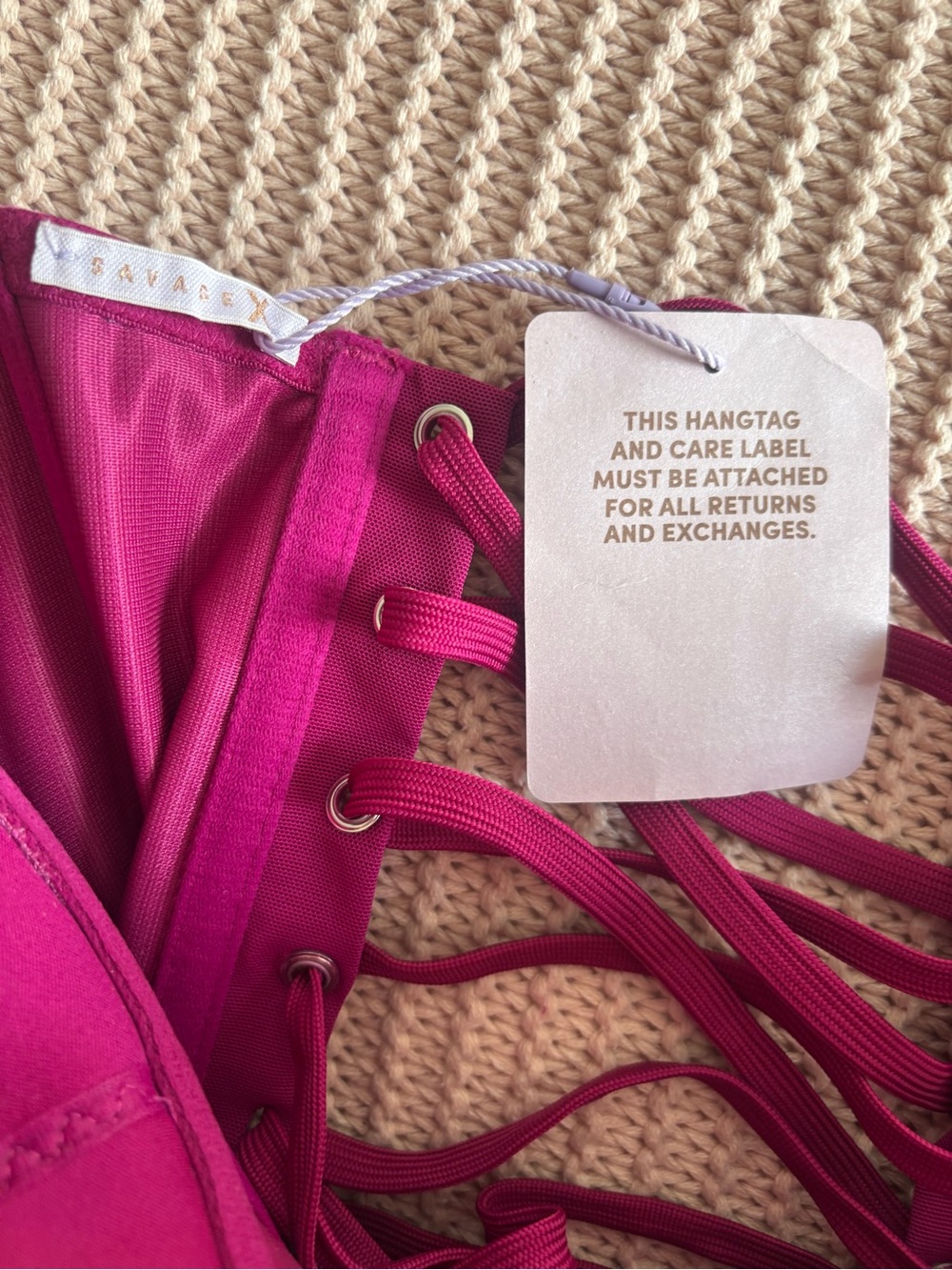 Savage X Fenty Fuchsia Lace-Up Bustier - Picture 4 of 4